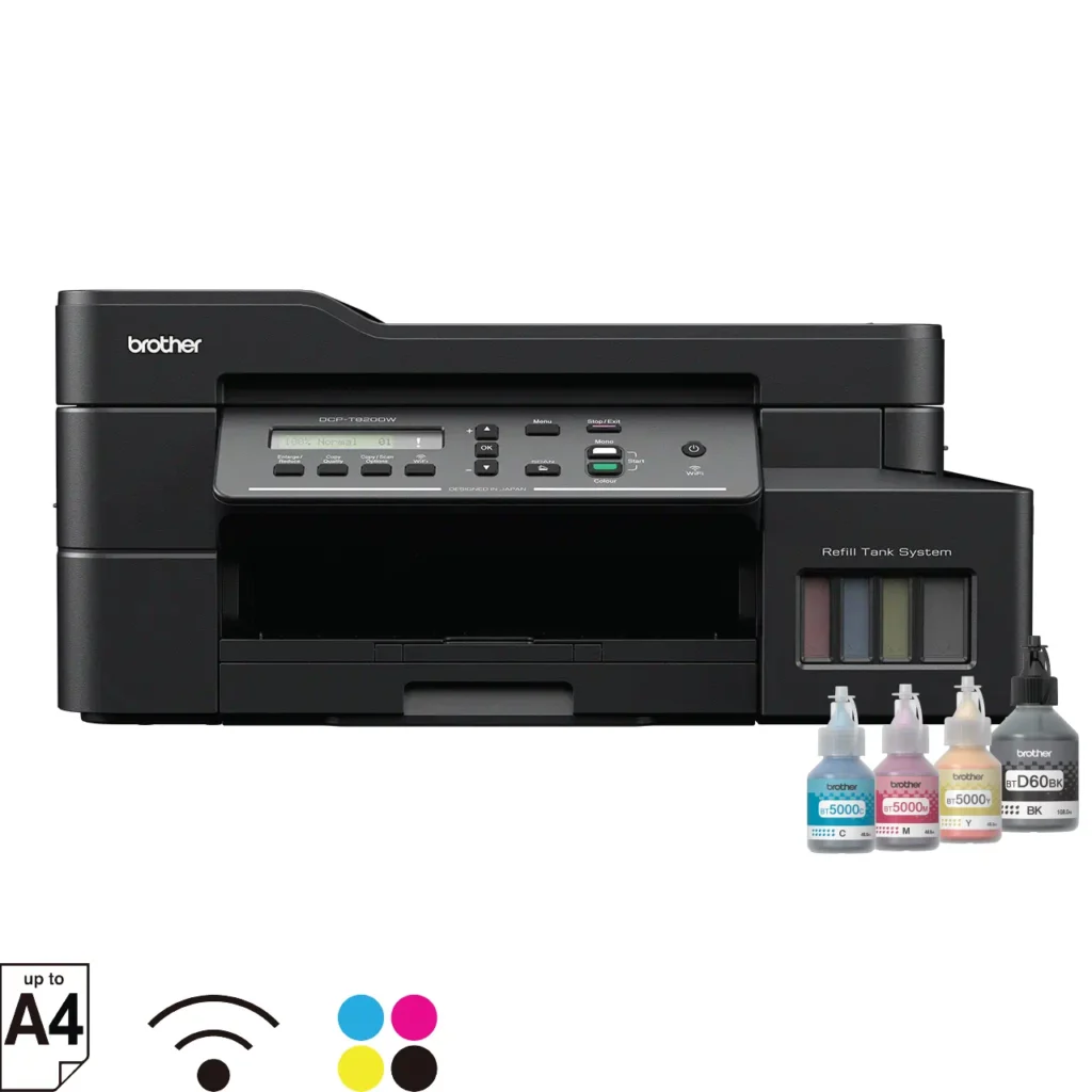 Brother DCP-T820DW Duplex Multi-Function Ink Tank Printer, A4 print speed up to 17ipm Black and 16.5ipm Color, WiFi, Ethernet, USB, Black