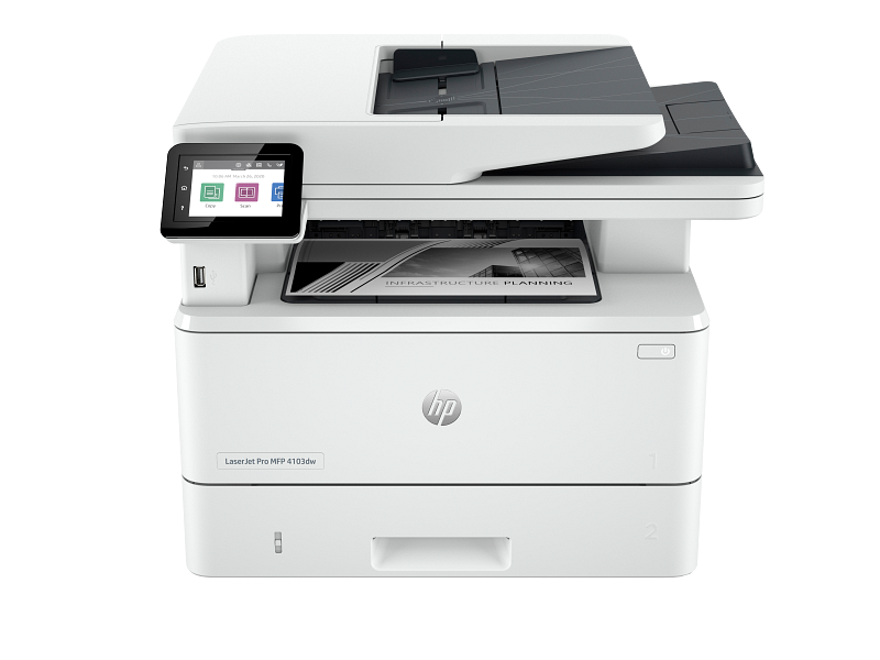 HP LaserJet Pro MFP 4103dw Printer, Up to 42ppm Print Speed, 50 Sheets ADF Capacity, USB, Ethernet, Wifi, White
