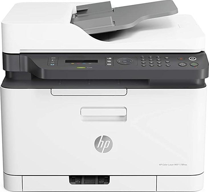 HP Color Laser 179FNW All in One Laser Printer, Up to 19 ppm Black, Up to 4 ppm Color, 150 Sheet Paper Tray Ethernet, Wi-Fi, White