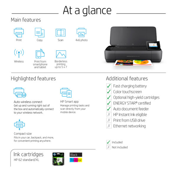 HP Officejet 250 Mobile All-in-One Printer, Print Speed Up to 10 ppm Black, Up to 7 ppm Color, USB, WiFi, Black - Image 6