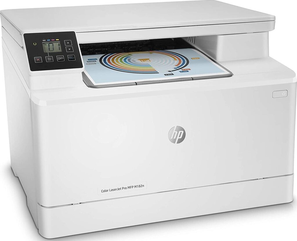 HP Color LaserJet Pro MFP M182N Laser Printer, Print speed up to 22 ppm (black) and 22 ppm (color), USB, Ethernet, White