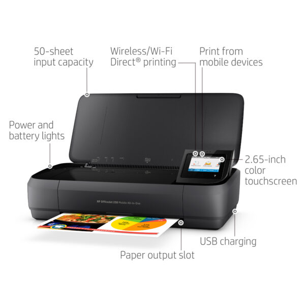 HP Officejet 250 Mobile All-in-One Printer, Print Speed Up to 10 ppm Black, Up to 7 ppm Color, USB, WiFi, Black - Image 7