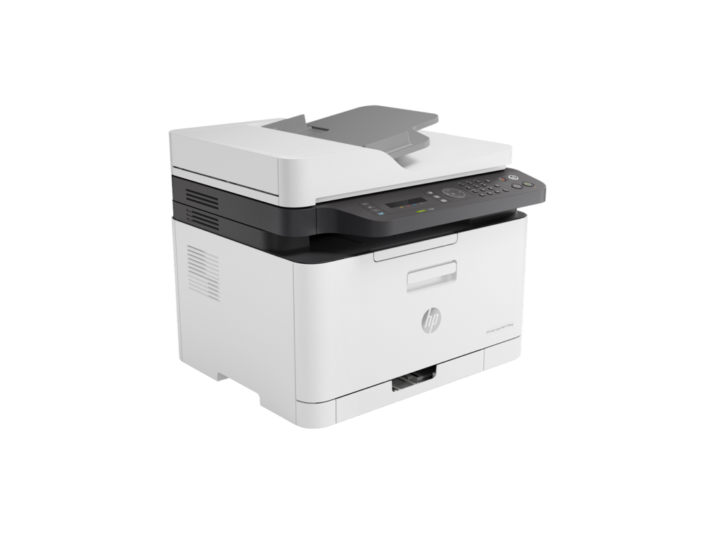 HP Color Laser 179FNW All in One Laser Printer, Up to 19 ppm Black, Up to 4 ppm Color, 150 Sheet Paper Tray Ethernet, Wi-Fi, White