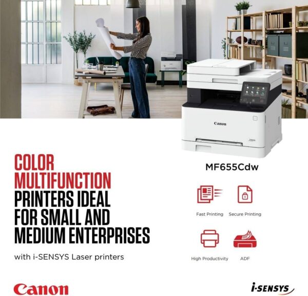 Canon i-SENSYS MF655Cdw All-In-One Color Laser Printer, 18-21 ppm Print Speed, USB, Ethernet, Wifi, White - Image 5