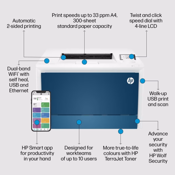 HP Laserjet Pro 4203DW Color Laser Printer, Print speed up to 35/33 ppm Black & Color, USB, Wi-Fi, White - Image 6