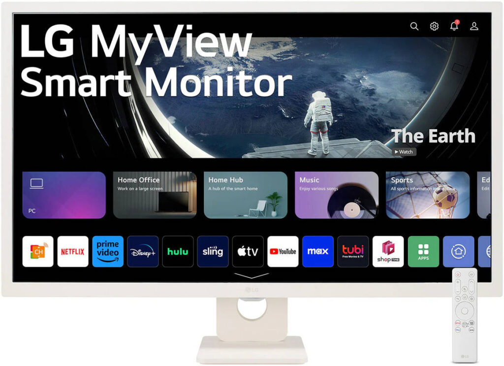 LG MyView 32” 32SR50F Smart Monitor, IPS Panel, FHD Resolution, 60Hz Refresh Rate, 8ms Response Time, WebOS, White