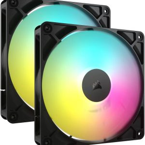 CORSAIR RS140 ARGB 140mm ARGB Fan Dual Pack, daisy-chained 4-pin PWM and +5V ARGB motherboard control, Black