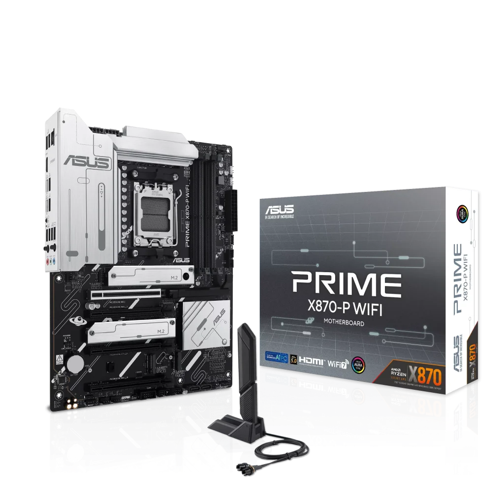 ASUS PRIME X870-P WIFI Motherboard, AM5 Socket, WiFi 7, USB 40Gbps Type-C, PCIe 5.0 slots, USB 10Gbps Type-C, Aura Sync