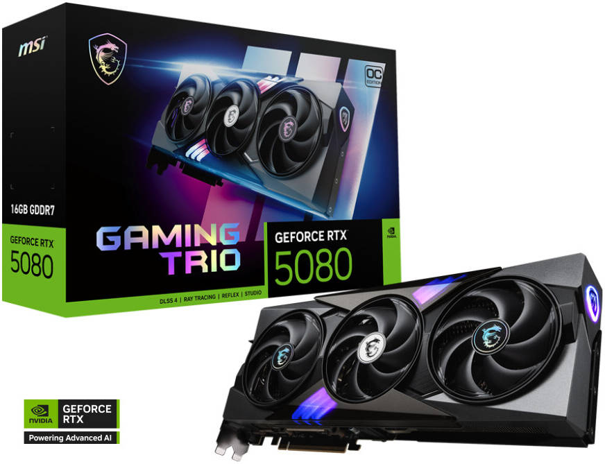 MSI GEFORCE RTX 5080 16GB GAMING TRIO OC Graphics Card, 912-V531-026