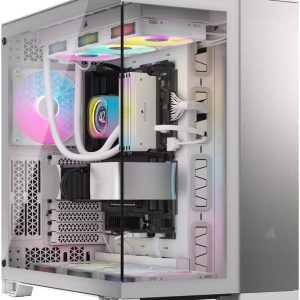 Corsair 6500X Mid-Tower Dual Chamber PC Case, Tempered Glass, 360mm Radiator & 10x Fan Support - White/Satin Gray Aluminum