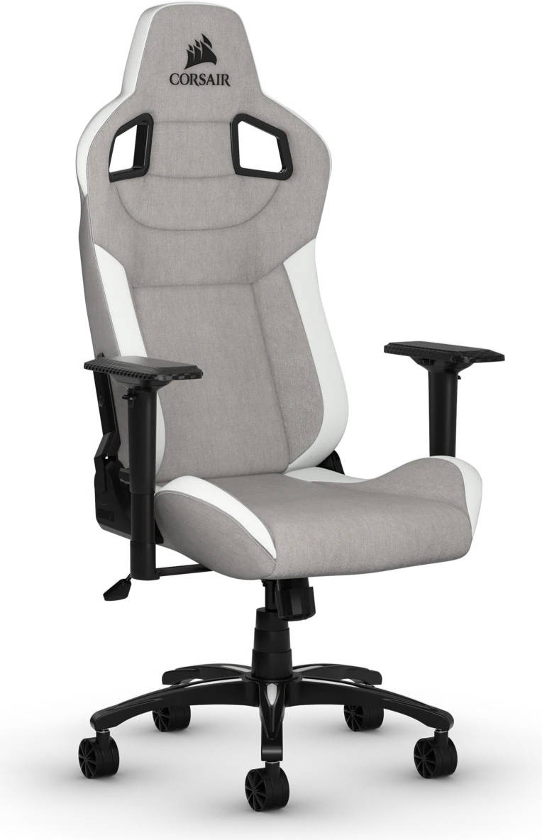 CORSAIR T3 RUSH Fabric Gaming Chair, Racing-inspired Design and Contoured Comfort, Padded Neck Cushion and Memory Foam Lumbar Support, Gray/White