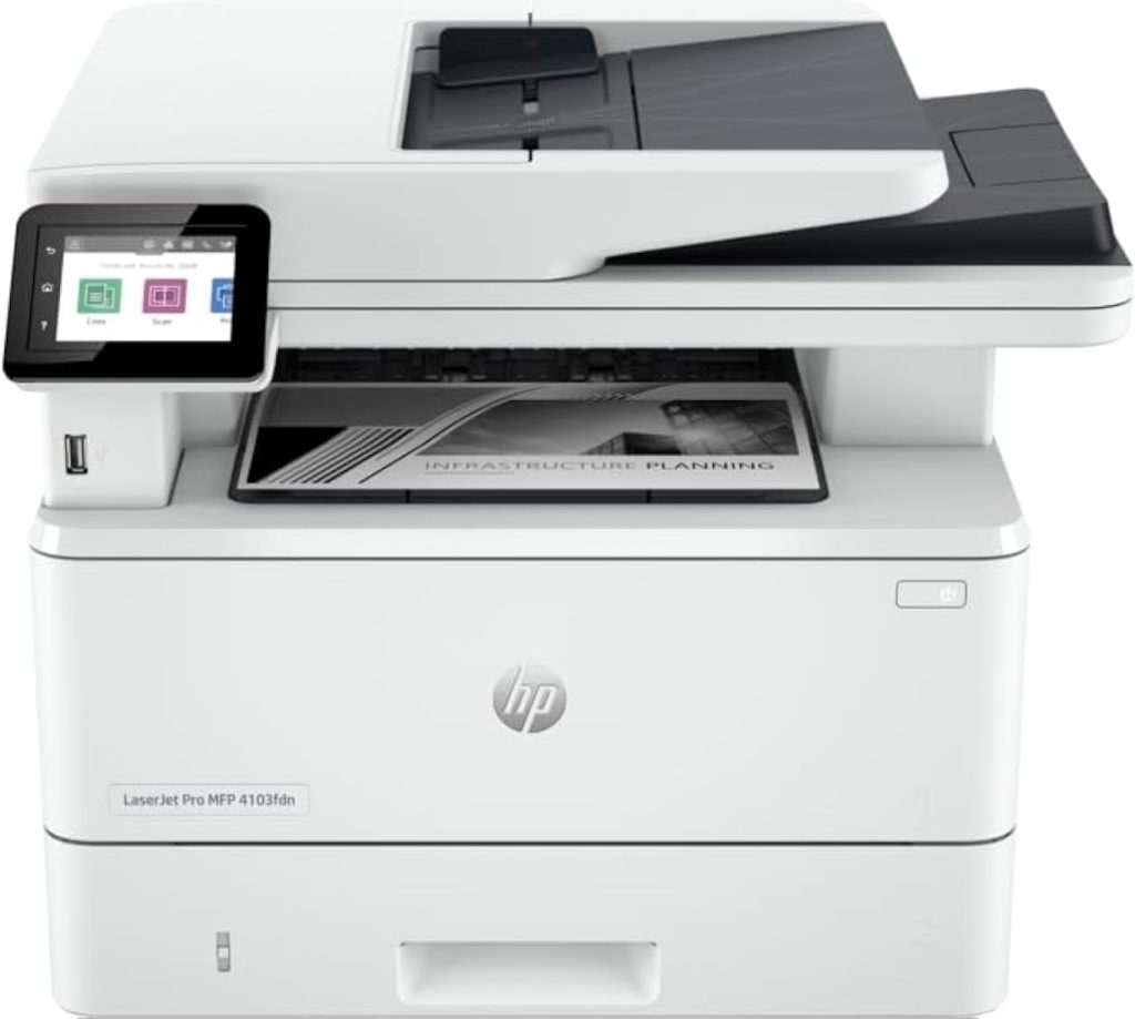HP LaserJet Pro MFP 4103fdn All-in-One Printer, Up to 42 ppm, Ethernet, White