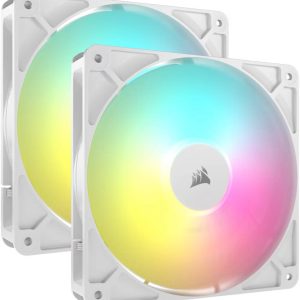 CORSAIR RS140 ARGB White 140mm ARGB Fan Dual Pack, Daisy-chained +5V ARGB lighting with eight LEDs per fan, White