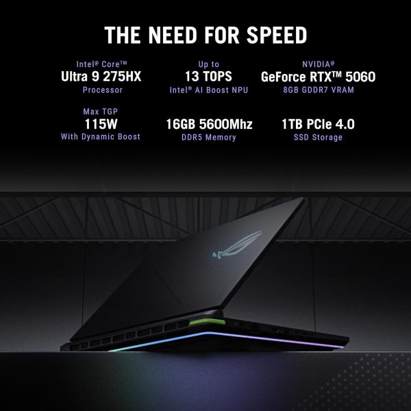 ASUS ROG Strix G16 G615LM 16" 2.5K QHD+ Gaming Laptop, Intel Core Ultra 9 275HX Processor, 16GB RAM, 1TB SSD, RTX 5060-8GB Graphics Card, 115W TGP, 240Hz Refresh Rate, Windows 11, Eclipse Gray - Image 11