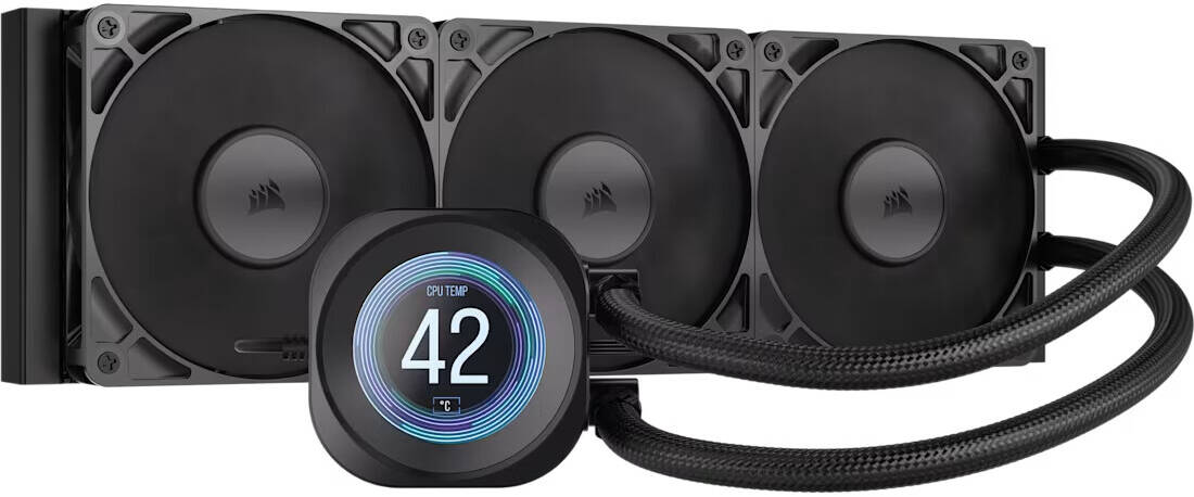 CORSAIR NAUTILUS 360 LCD 360mm Radiator Liquid CPU Cooler, Brightly lit 2.1" IPS LCD screen, High static pressure RS120 fans, Black