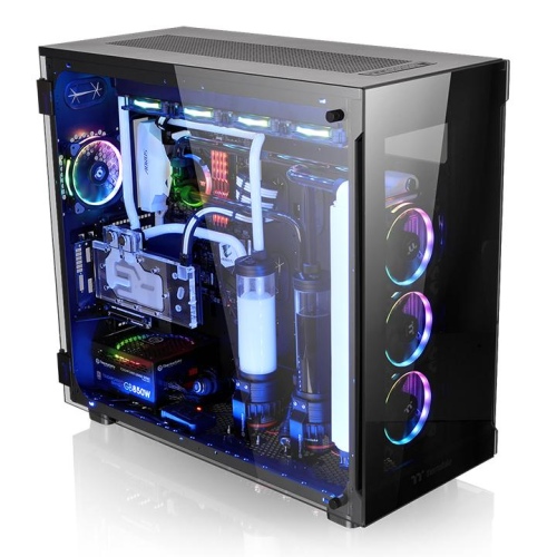 Thermaltake View 91 Tempered Glass RGB Edition, Massive XL-ATX Super Tower Chassis, Three Panoramic Tempered Glass Windows, Four Pre-installed 140mm Performance Fans, Black