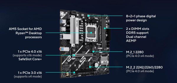 ASUS PRIME B840M-K Micro-ATX Motherboard, AMD AM5, Aura Sync, Realtek® 2.5Gb Ethernet - Image 2