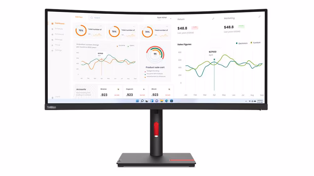 Lenovo ThinkVision T34w-30 34" WQHD Curved Monitor, USB Type-C, Black