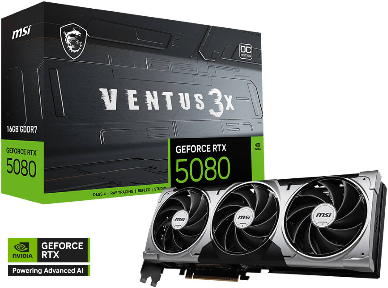 MSI GEFORCE RTX 5080 16GB VENTUS 3X OC Graphics Card, 912-V531-262