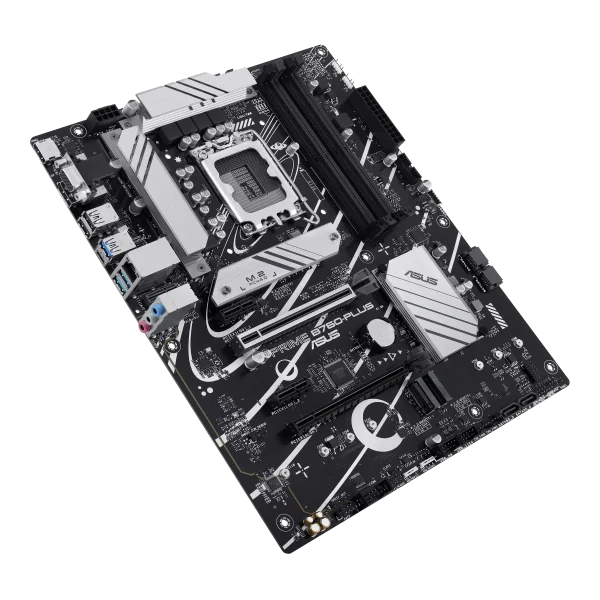 ASUS Prime B760-PLUS, an Intel® B760 LGA 1700 ATX motherboard with PCIe 5.0, three PCIe 4.0 M.2 slots, DDR5, Realtek 2.5Gb Ethernet, DisplayPort, VGA, HDMI™, SATA 6 Gbps, USB 3.2 Gen 2x2 Type-C®, front USB 3.2 Gen 1 Type-C®, Thunderbolt™ (USB4®) support, Aura Sync - Image 3