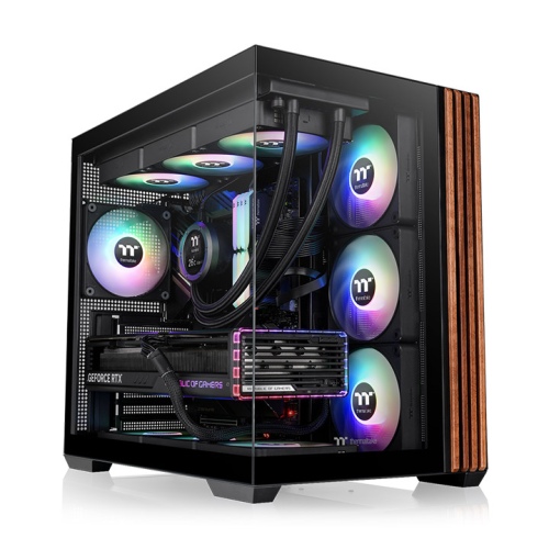 Thermaltake View 380 WS ARGB Mid Tower Chassis, Stylish Wood Element Accents, Hidden-Connector Motherboard Support, Dual-Chamber Thermal Design, Black