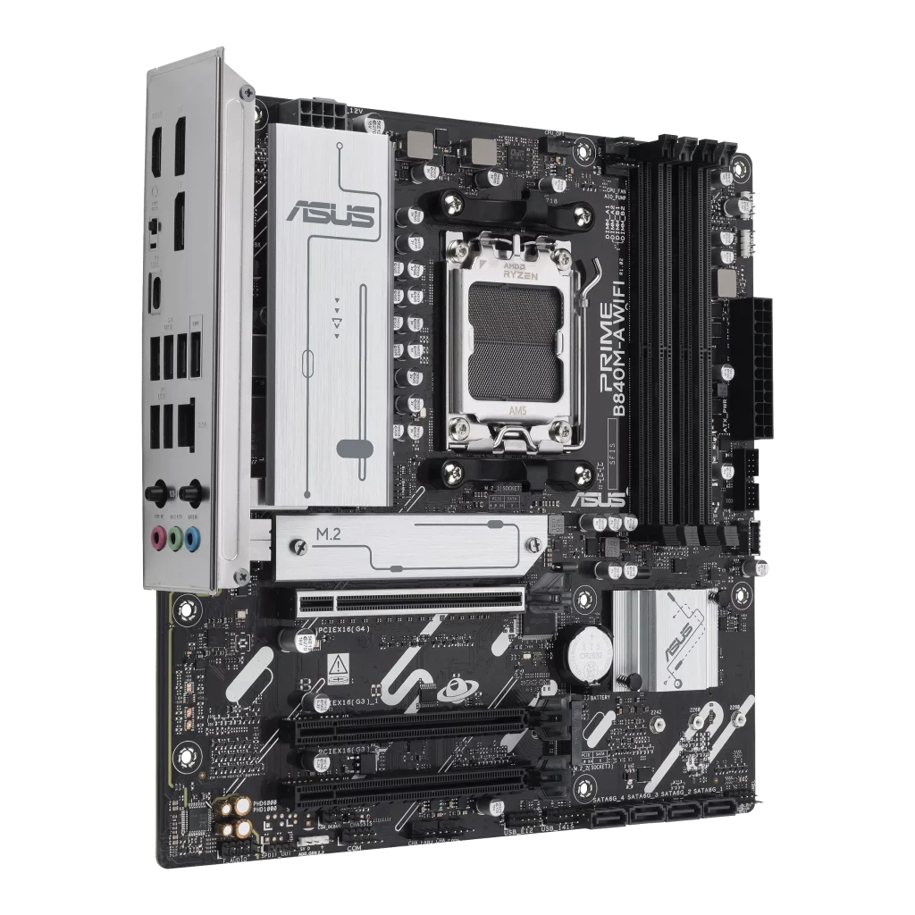 ASUS M/B PRIME B840M-A WIFI Motherboard, AM5 Socket, WiFi 6E, USB 5Gbps Type-C, Aura Sync