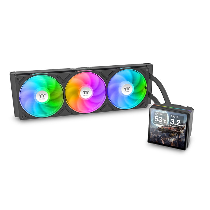 Thermaltake TH360 V3 Ultra ARGB Sync All-In-One Liquid Cooler, square pump head with 3.95” LCD display, Black