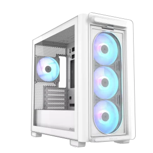 ASUS A23 PLUS Micro-ATX Case, Supports 360 mm radiators, and 380 mm graphics cards, four pre-installed ARGB fans, White