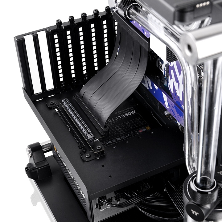 Thermaltake PCI-E 4.0 Dual 90 Degree Riser Cable 130mm, EMI shielding cover, Black
