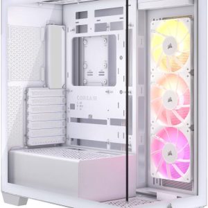 Corsair 3500X ARGB Mid-Tower PC Case, Tempered Glass Case, Up to 360mm Radiator & 10x Fan Support - White