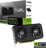 ASUS Dual GeForce RTX™ 5050 8GB GDDR6 OC Edition Graphics Cards, Advanced AI Performance with 421 TOPs, OC Mode 2677 MHz Boost Clock for Extra Power, PCI Express 5.0 Support for High-Speed Data, Black
