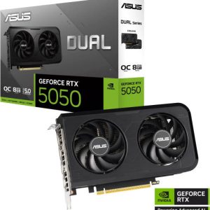 ASUS Dual GeForce RTX™ 5050 8GB GDDR6 OC Edition Graphics Cards, Advanced AI Performance with 421 TOPs, OC Mode 2677 MHz Boost Clock for Extra Power, PCI Express 5.0 Support for High-Speed Data, Black