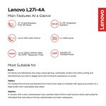Lenovo L27i-4A 27" Monitor, IPS panel, 100Hz refresh rate, 1ms MPRT Response Time, 99% sRGB color coverage, Silver - Image 6