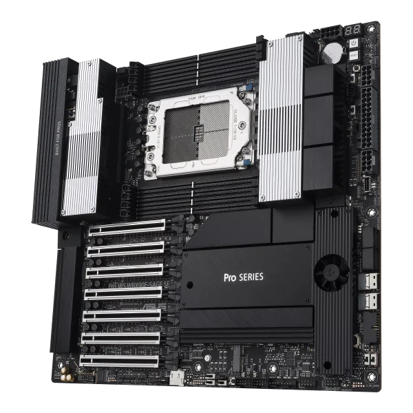ASUS Pro WS WRX90E-SAGE SE AMD sTR5 EEB workstation motherboard, 7 PCIe 5.0 x16 slots, multi-GPU support, robust 32+3+3+3 power-stage design, CPU and memory overclocking ready, 4 PCIe 5.0 M.2 slots, dual 10 Gb LAN, PCIe Q-Release Slim - Image 3