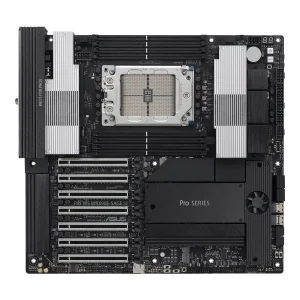 ASUS Pro WS WRX90E-SAGE SE AMD sTR5 EEB workstation motherboard, 7 PCIe 5.0 x16 slots, multi-GPU support, robust 32+3+3+3 power-stage design, CPU and memory overclocking ready, 4 PCIe 5.0 M.2 slots, dual 10 Gb LAN, PCIe Q-Release Slim