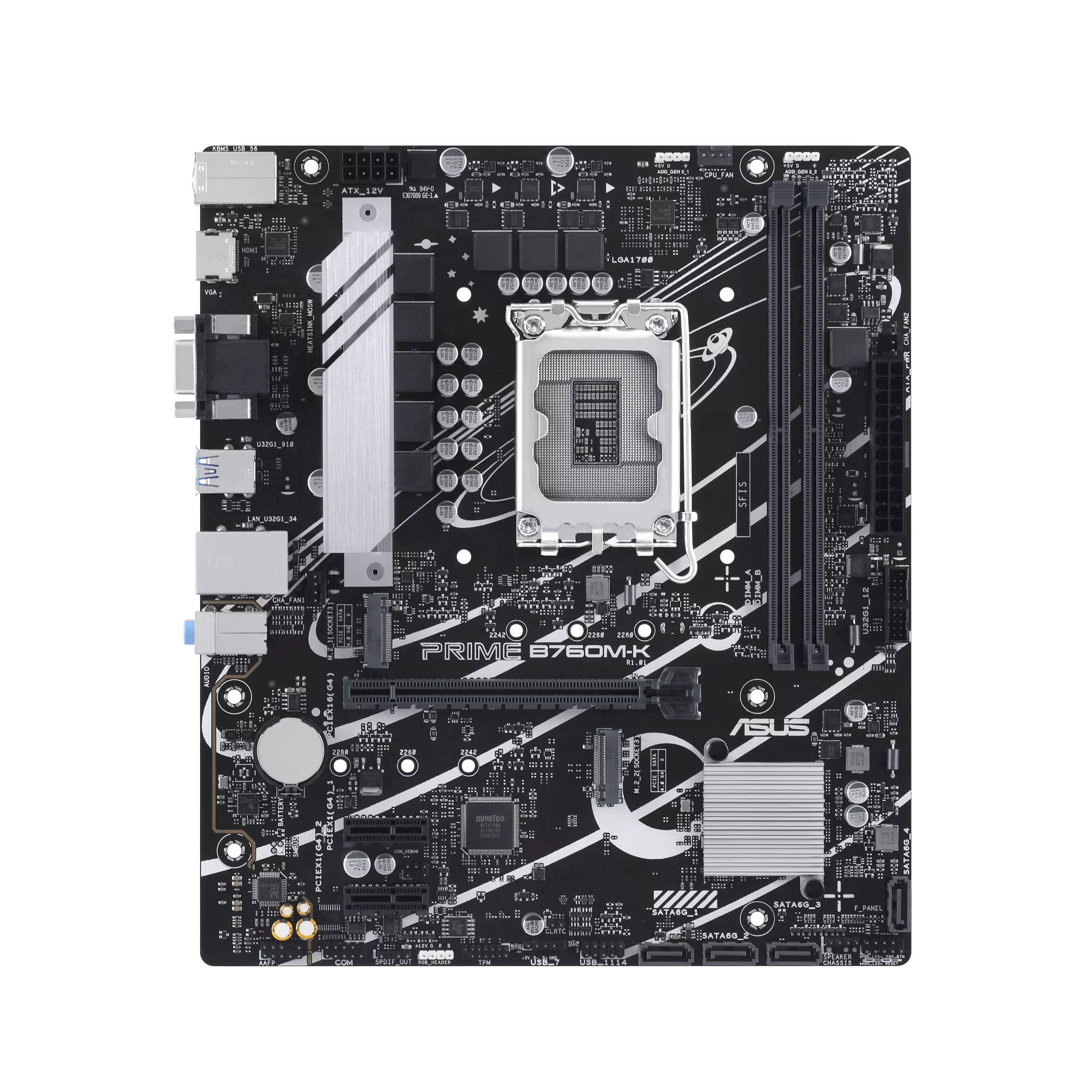 fa ASUS Prime B760M-K Intel® B760 LGA 1700 mATX Motherboard with PCIe 4.0, two PCIe 4.0 M.2 slots, DDR5, Realtek 2.5Gb Ethernet, VGA, HDMI™, SATA 6 Gbps, front USB 3.2 Gen 1, Aura Sync - Image 1