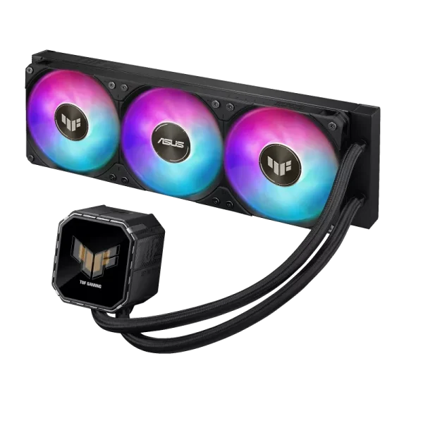 ASUS TUF Gaming LC III 360 ARGB LCD all-in-one liquid CPU cooler with pre-installed & integrated triple fans designed for high airflow and static pressure; 2.8" LCD for hardware monitoring, custom GIFs and MP4 video clips - Image 3
