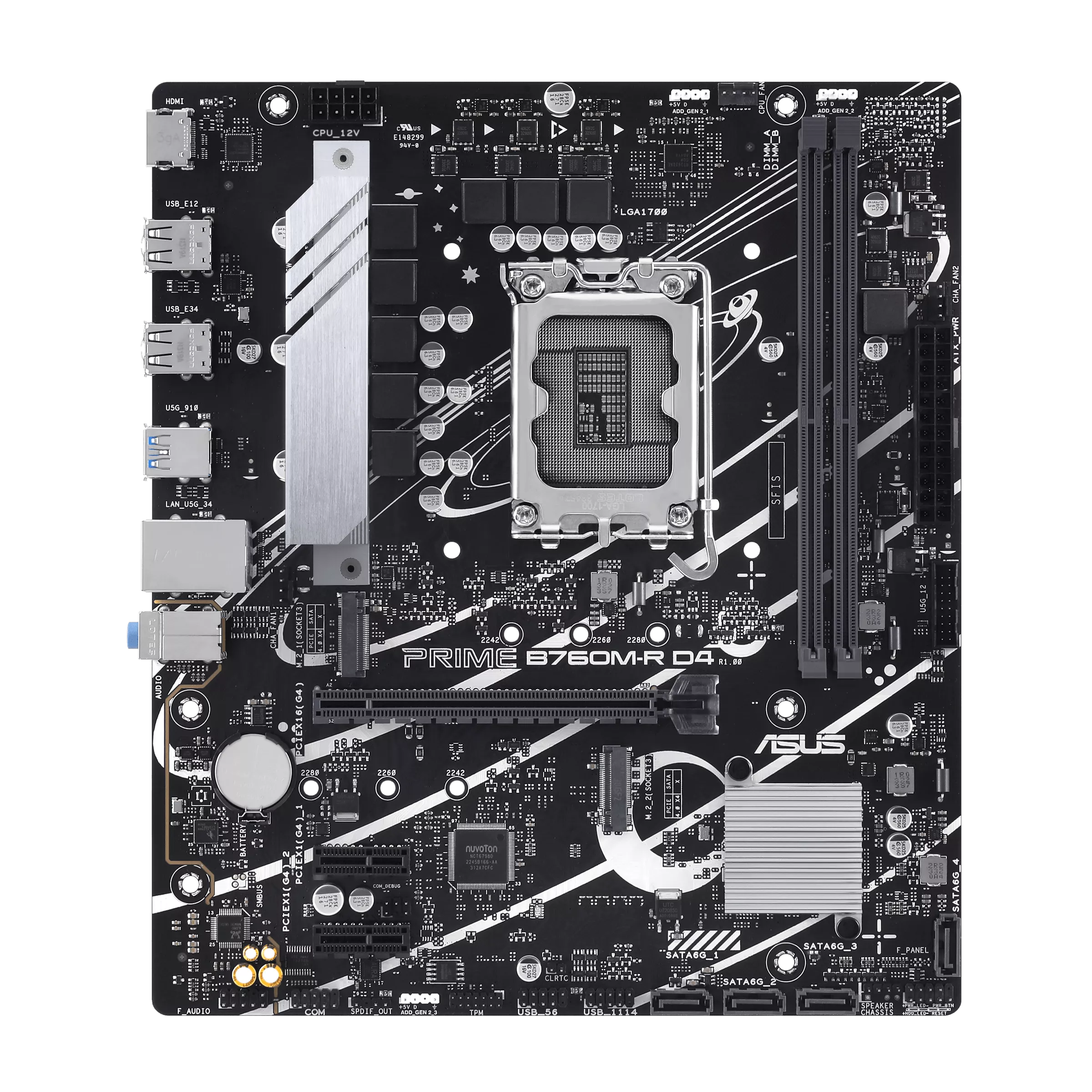 fwebp ASUS PRIME B760M-R D4 Intel® B760 LGA 1700 Micro-ATX Motherboard with PCIe 4.0, two PCIe 4.0 M.2 slots, DDR4, Realtek 2.5Gb Ethernet, HDMI™, SATA 6 Gbps, front USB 5Gbps ports, Aura Sync - Image 1