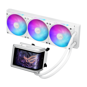 ASUS ROG RYUO IV 360 ARGB WHITE Liquid Cooler, Aura Fan Edge, 6.67-Inch Curved 2K AMOLED Display, White
