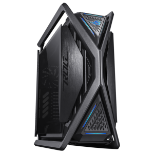 ASUS ROG Hyperion GR701 E-ATX computer case, 420 mm dual radiator support, four 140 mm fans, metal GPU holder, component storage, ARGB fan hub, 60W fast charging, Black