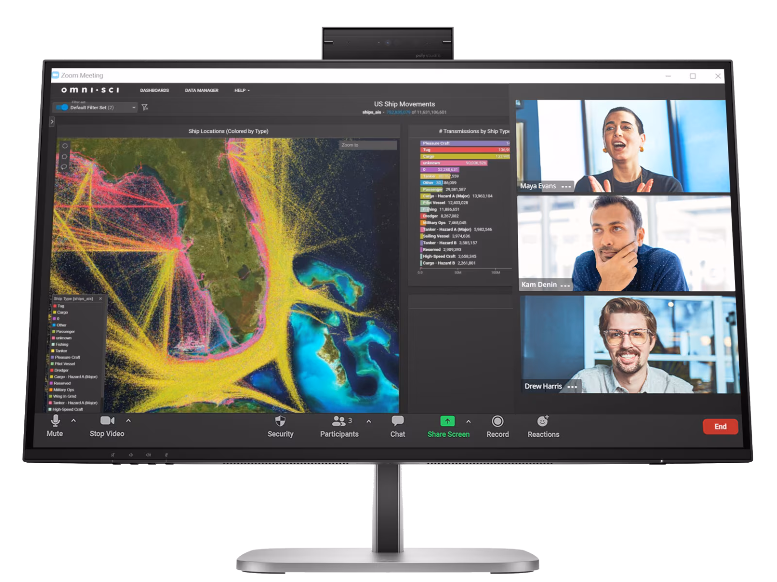 HP S5 Pro 527PM 27" QHD USB-C Conferencing Monitor, Flat IPS Panel, Poly Studio 5MP Camera, Integrated speakers, Black
