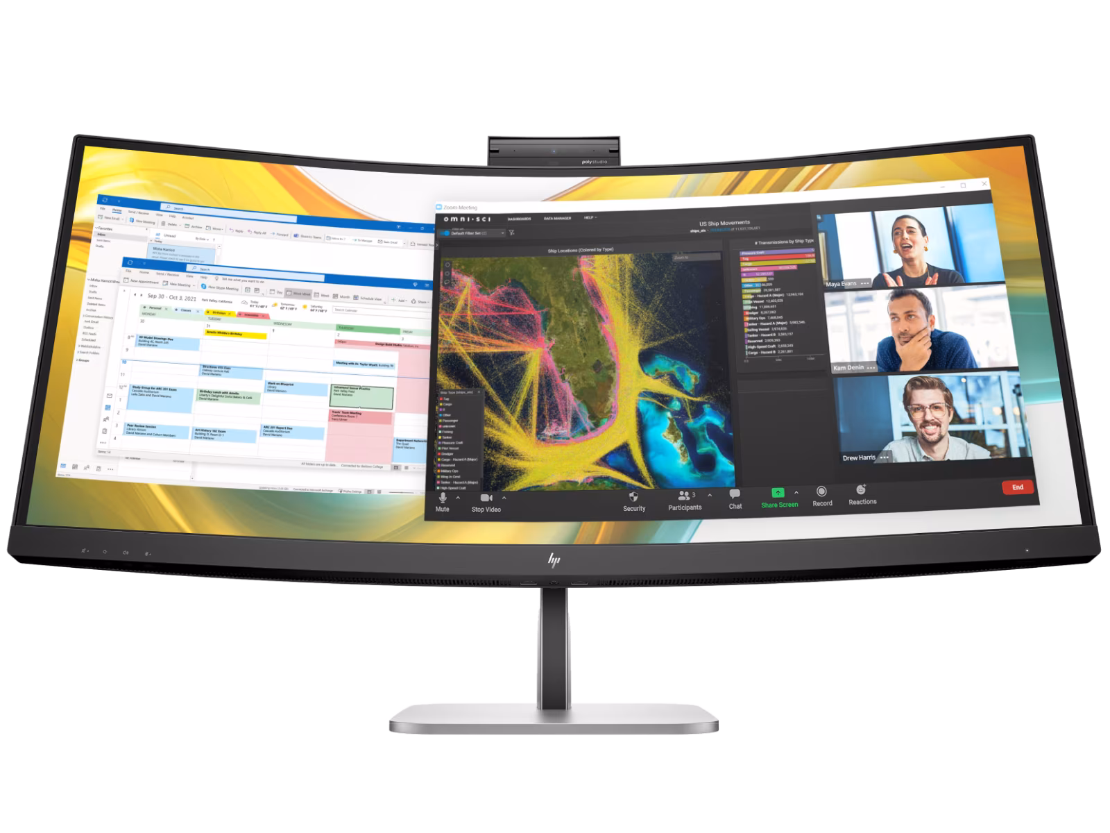 HP S5 Pro 534PM 34" WQHD USB-C Conferencing Monitor, 100 Hz Refresh Rate, Integrated speakers, 5MP Webcam, Black