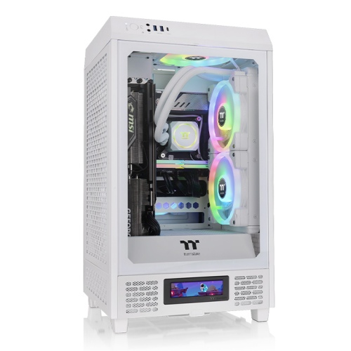 Thermaltake The Tower 200 Mini Chassis, RTX 4090 GPU & Standard PSU Support, Vertical Mini-ITX Space-Saving Design, Two Pre-installed 140mm CT140 White Fans, White
