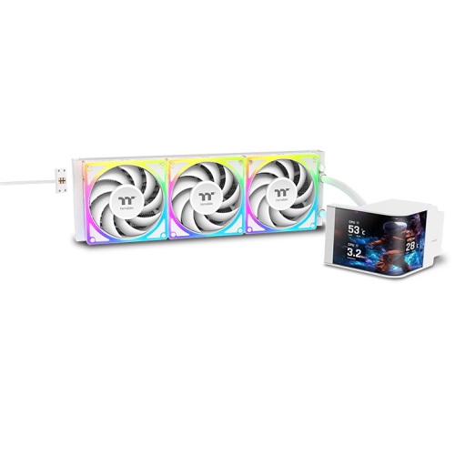 Thermaltake MAGCurve 360 Ultra ARGB Sync AIO Liquid Cooler, 6.67" Curved AMOLED Display, AI Forge Personalized Backgrounds, MagForce 2.0 Quick Magnetic Connection, White