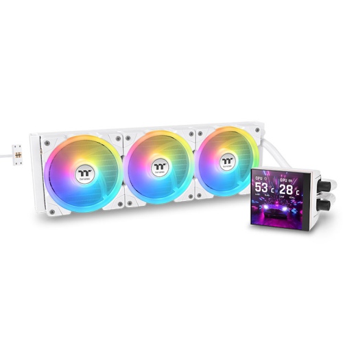 Thermaltake MAGFloe 360 Ultra ARGB Sync AIO Liquid Cooler, 3.95” Square LCD Display, AI Forge & TT RGB PLUS 3.0 Support, TT PlayLink Mobile App Control, White