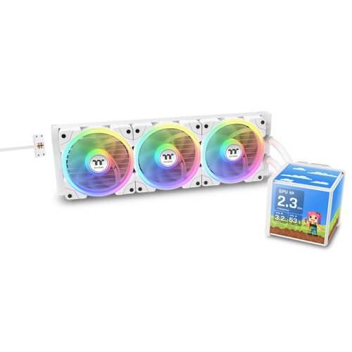 Thermaltake MINECUBE 360 Ultra ARGB Sync AIO Liquid Cooler, Patented Quad-LCD Cube Display, Four Independent 3.95” TFT LCDs, Expansive Multi-Screen Layout Support, White