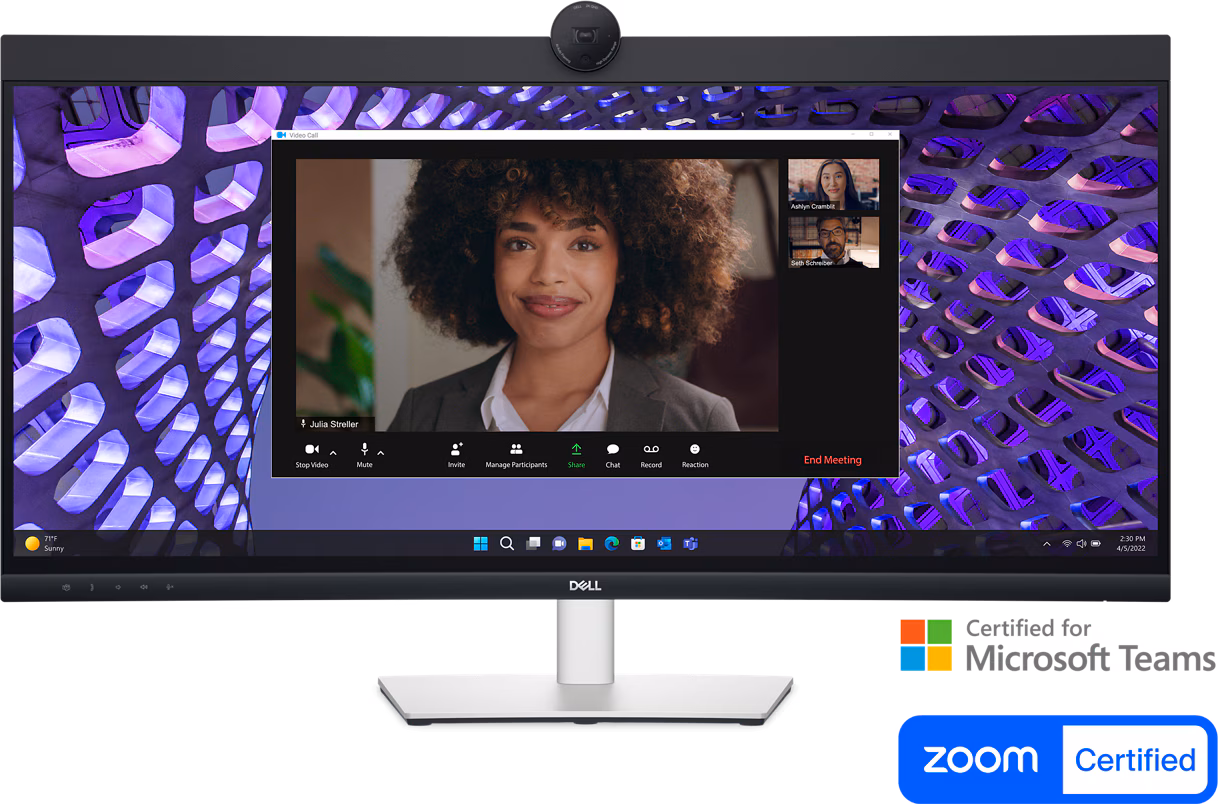 Dell Pro 34 Plus - Curved - Video Conferencing Monitors - P3424WEB, 3440 x 1440 Resolution, 60Hz Refresh Rate, 5ms GtG Fast Response Time, Black