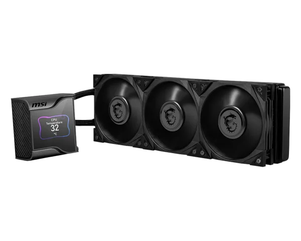 MSI MEG CORELIQUID S360 Liquid Cooler, 2.4” IPS display, 60mm fan is placed within the water block, MSI’S MEG SILENT GALE P12, Black - Image 3
