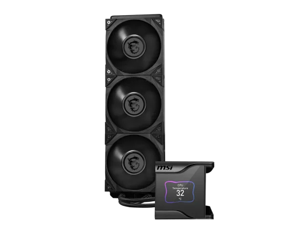 MSI MEG CORELIQUID S360 Liquid Cooler, 2.4” IPS display, 60mm fan is placed within the water block, MSI’S MEG SILENT GALE P12, Black - Image 2