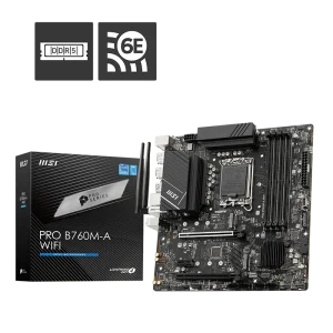 MSI PRO B760M-A WIFI Motherboard, Supports DDR5 Memory, Dual Channel DDR5 6800+MHz (OC), 2.5G LAN with Wi-Fi 6E Solution, Black